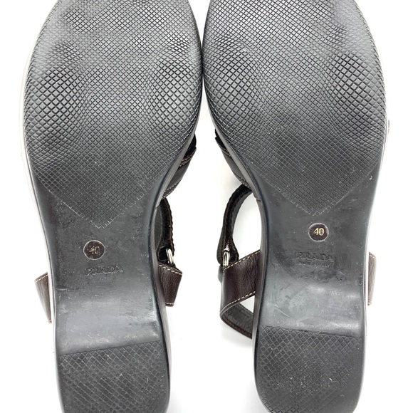 Prada Brown Leather Canvas Platform Sandals - Picture 7 of 11